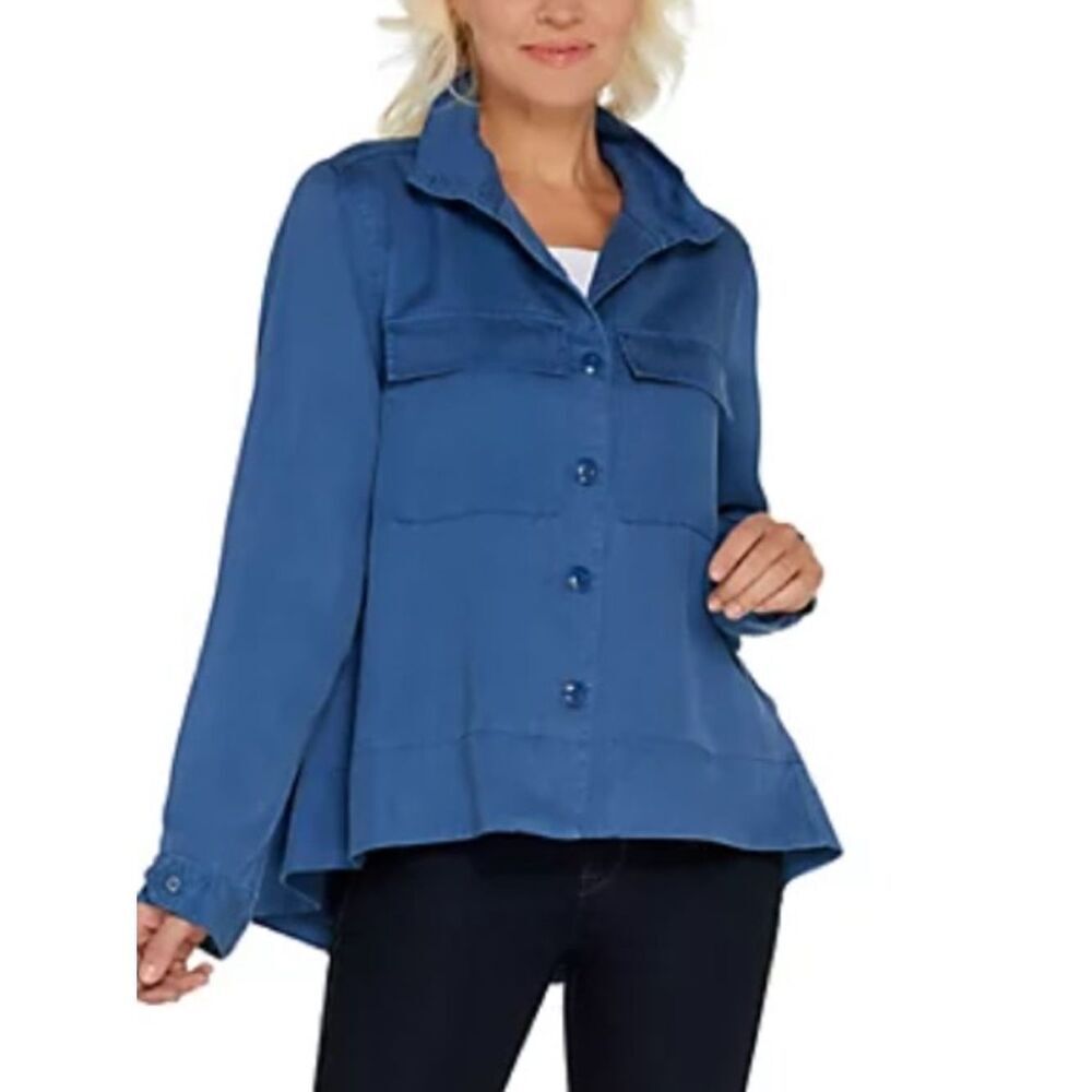 Laurie Felt  Button Front Swing Hem Army Jacket Chest Pockets